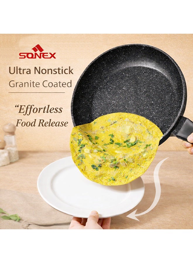 SONEX مقلاة سونيكس دايكاست إيدن غير لاصقة 28 سم، مطلية بالرخام، مقبض بارد ناعم، سهل التنظيف، خالية من PFOA، تقنية كورية لأداء يدوم - Image 3